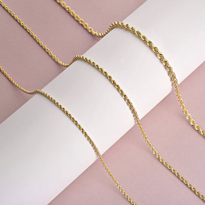 Gold Chain Necklace Collection - 14K Solid Yellow Gold Filled Rope Chain Necklaces for Women and Men with Different Sizes (2.1Mm, 2.7Mm, or 3.8Mm)