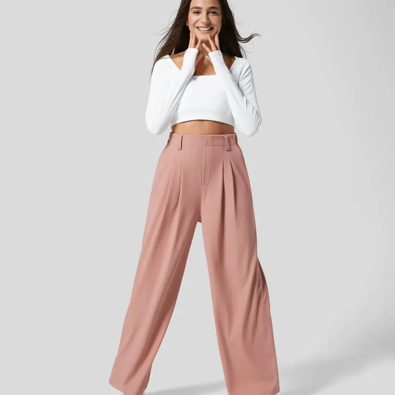 Halara High Waisted Plicated Side Pocket Wide Leg Waffle Casual Pants