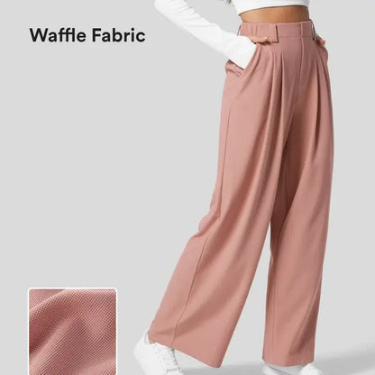 Halara High Waisted Plicated Side Pocket Wide Leg Waffle Casual Pants