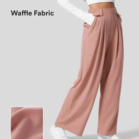 Halara High Waisted Plicated Side Pocket Wide Leg Waffle Casual Pants