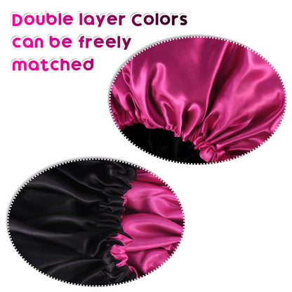 2 Pack Satin Hair Bonnet for Sleeping, Silk Satin Hair Bonnet for Curly Hair, Double Layer Hair Bonnets, Adjustable Extra Large Reversible Hair Bonnet for Woman Sleeping Long Short Hair