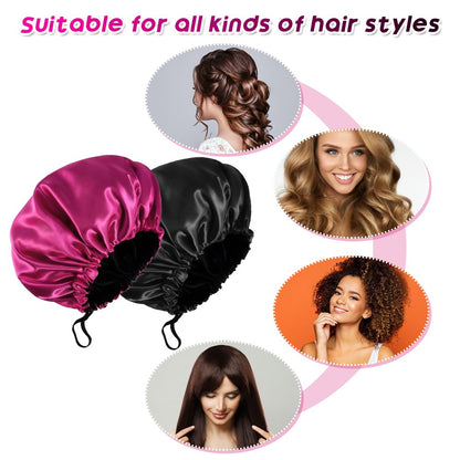 2 Pack Satin Hair Bonnet for Sleeping, Silk Satin Hair Bonnet for Curly Hair, Double Layer Hair Bonnets, Adjustable Extra Large Reversible Hair Bonnet for Woman Sleeping Long Short Hair