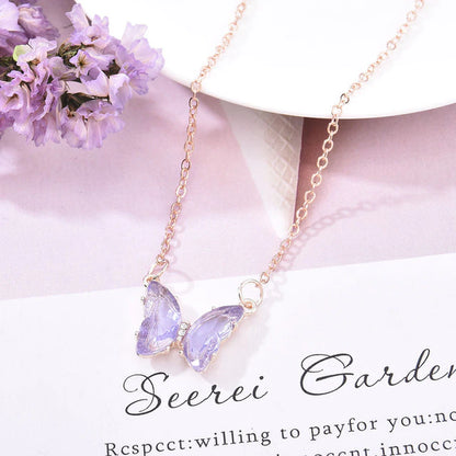 New Korean Super Fairy for Girls Women Fantasy Glass Crystal Butterfly Pendant Necklace Clavicle Chain Popular Necklaces Gift